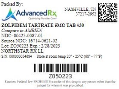 Zolpidem Tartrate 5mg Tab Qty 30 Ndc 80425 0087